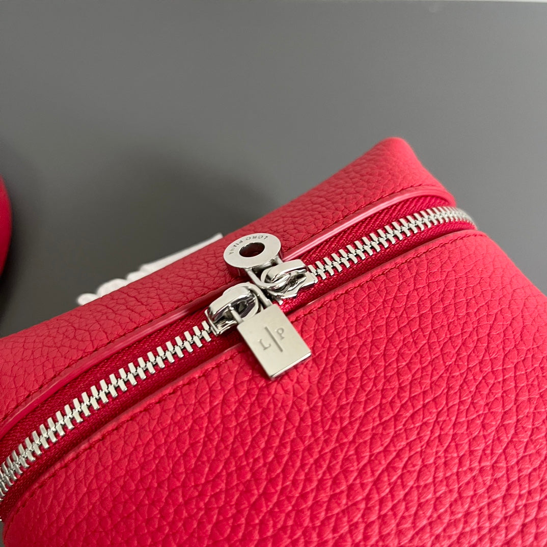 EXTRA POCKET L12 IN CRIMSON RED CALFSKIN WITH SILVER HARDWARE