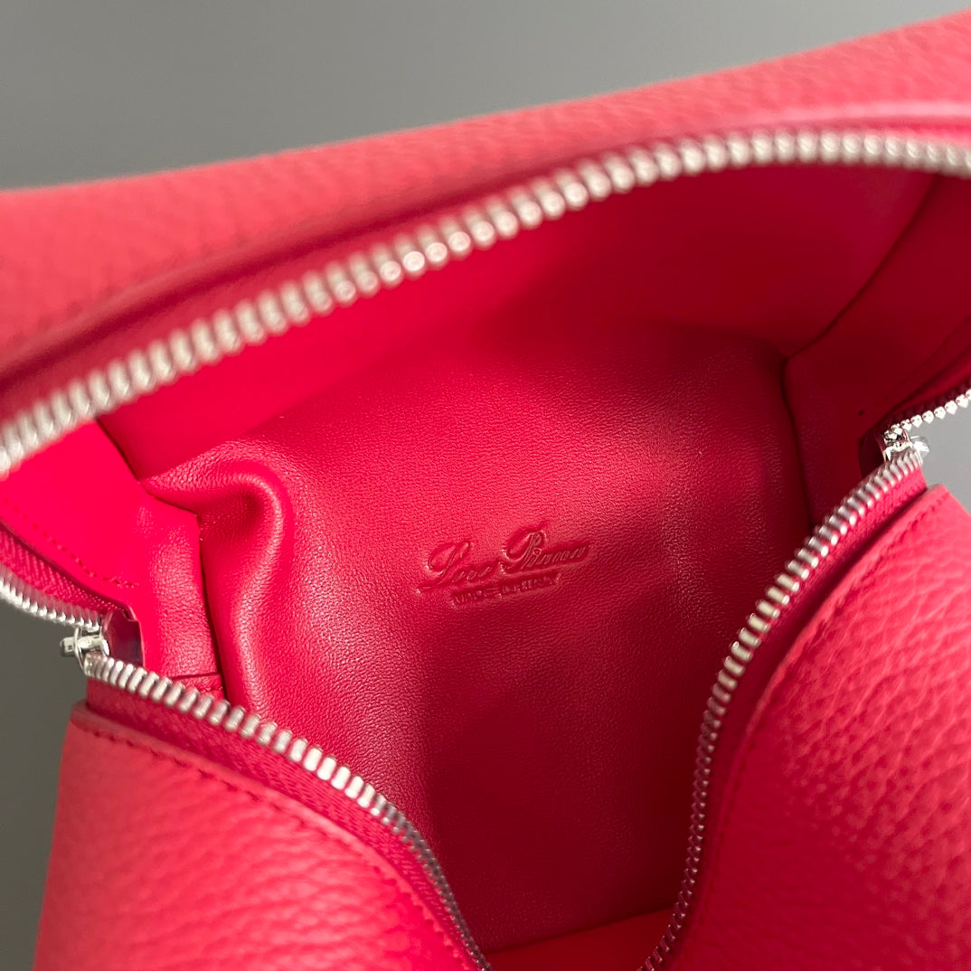 EXTRA POCKET L12 IN CRIMSON RED CALFSKIN WITH SILVER HARDWARE