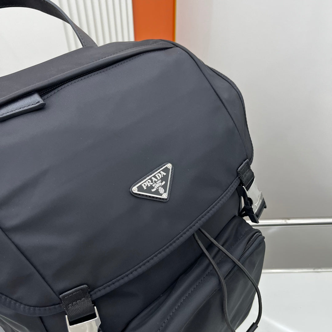 BACKPACK 45 IN BLACK RE-NYLON AND SAFFIANO LEATHER TRIM