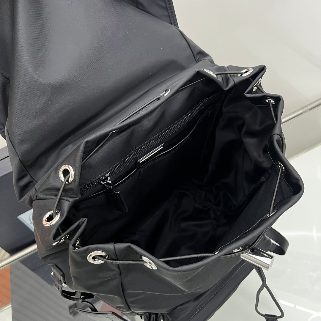 BACKPACK 45 IN BLACK RE-NYLON AND SAFFIANO LEATHER TRIM