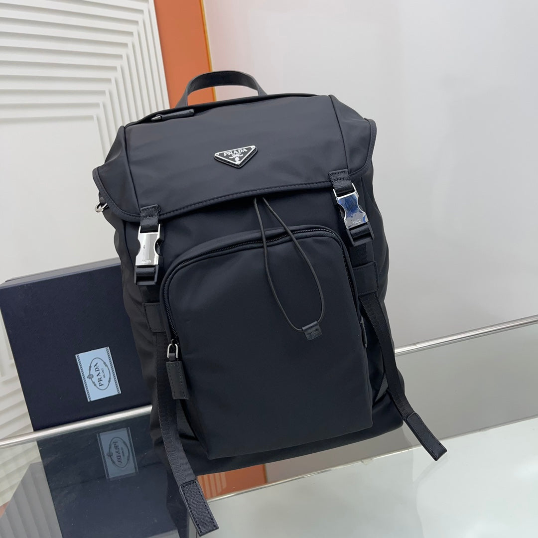 BACKPACK 45 IN BLACK RE-NYLON AND SAFFIANO LEATHER TRIM