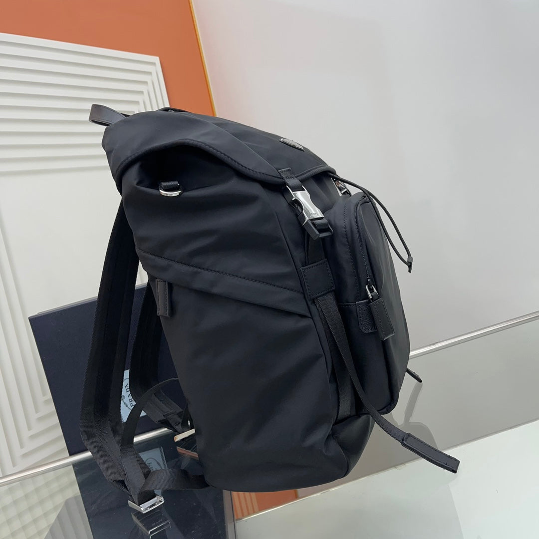 BACKPACK 45 IN BLACK RE-NYLON AND SAFFIANO LEATHER TRIM