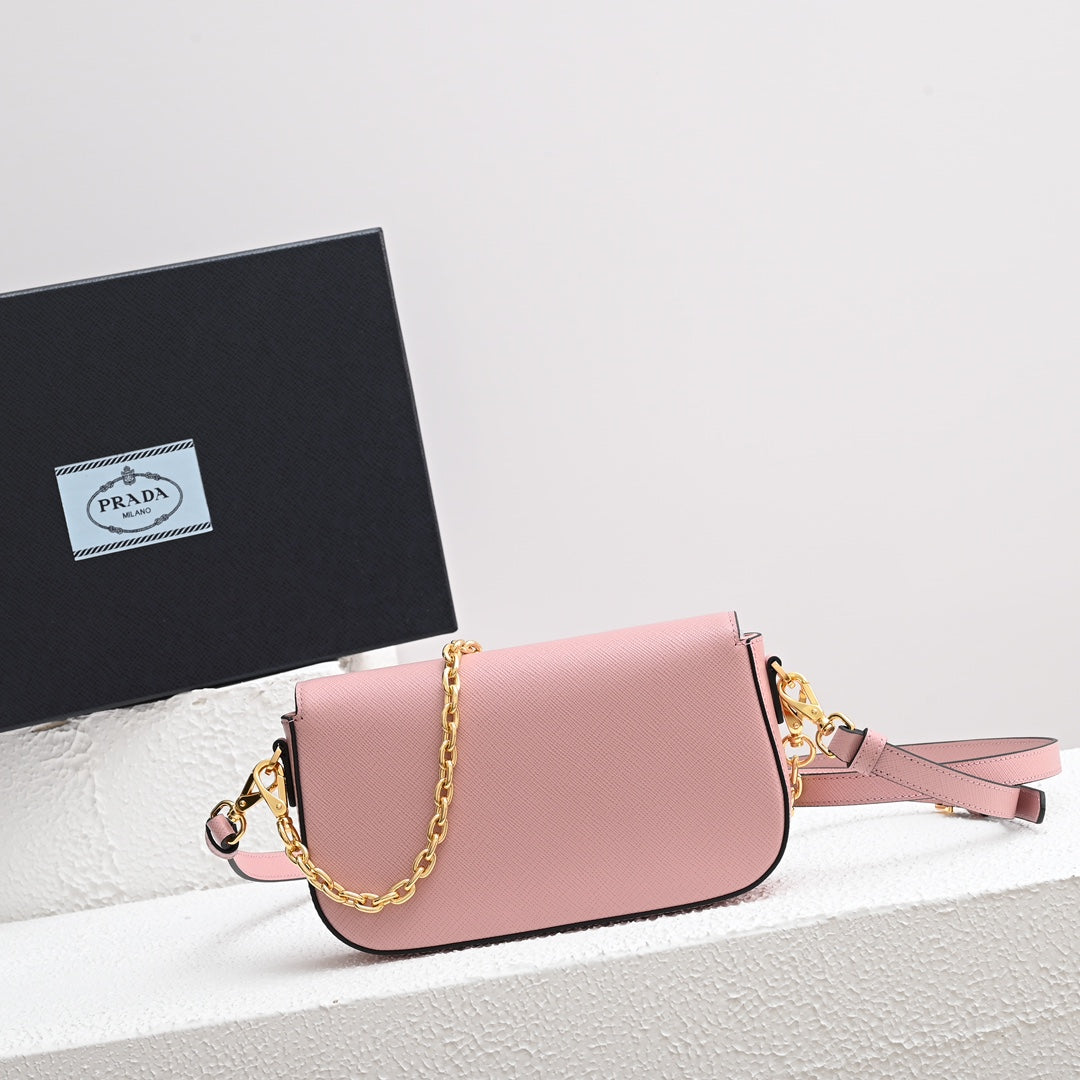 MINI FLAP BAG 20 IN BABY PINK SAFFIANO LEATHER GOLD HARDWARE