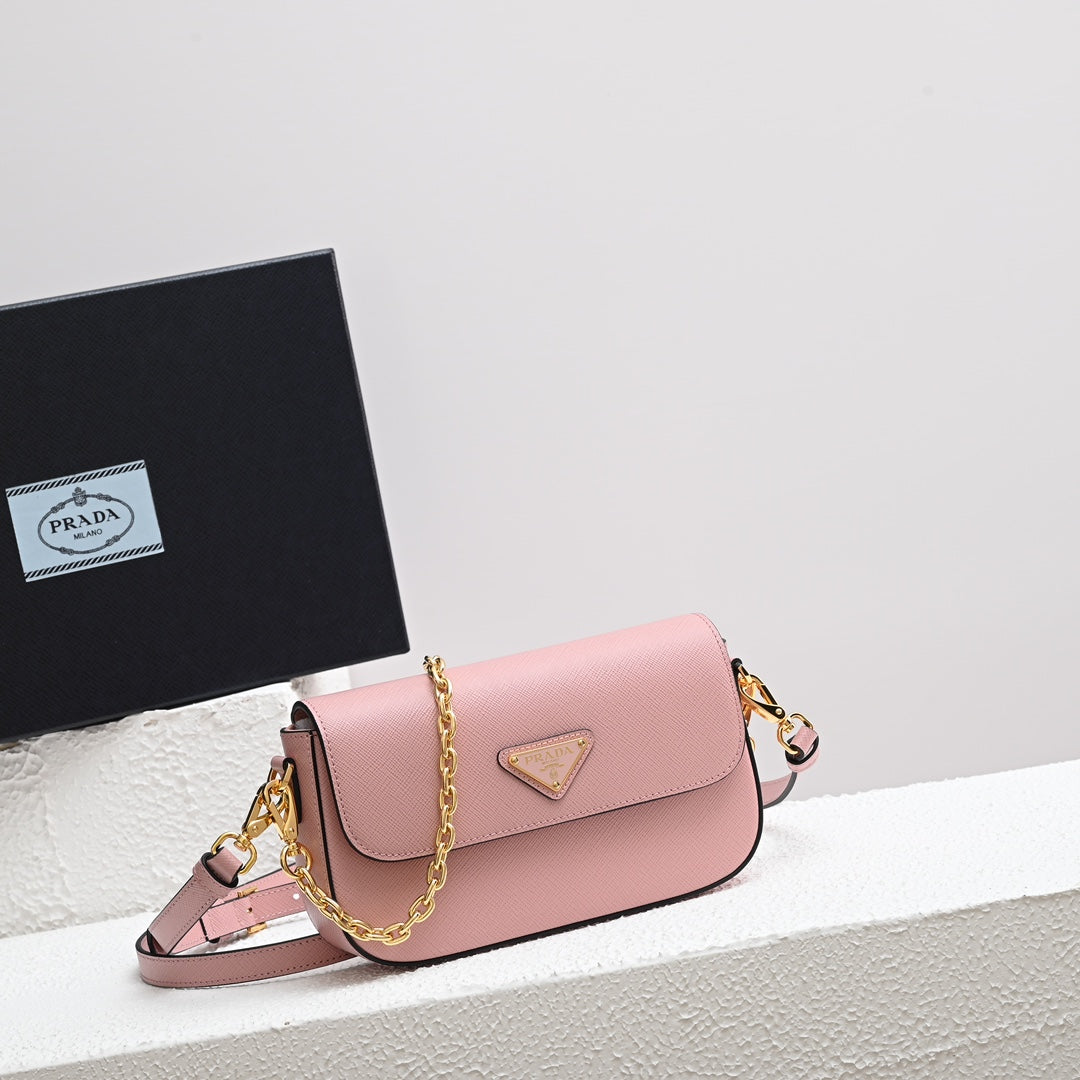 MINI FLAP BAG 20 IN BABY PINK SAFFIANO LEATHER GOLD HARDWARE