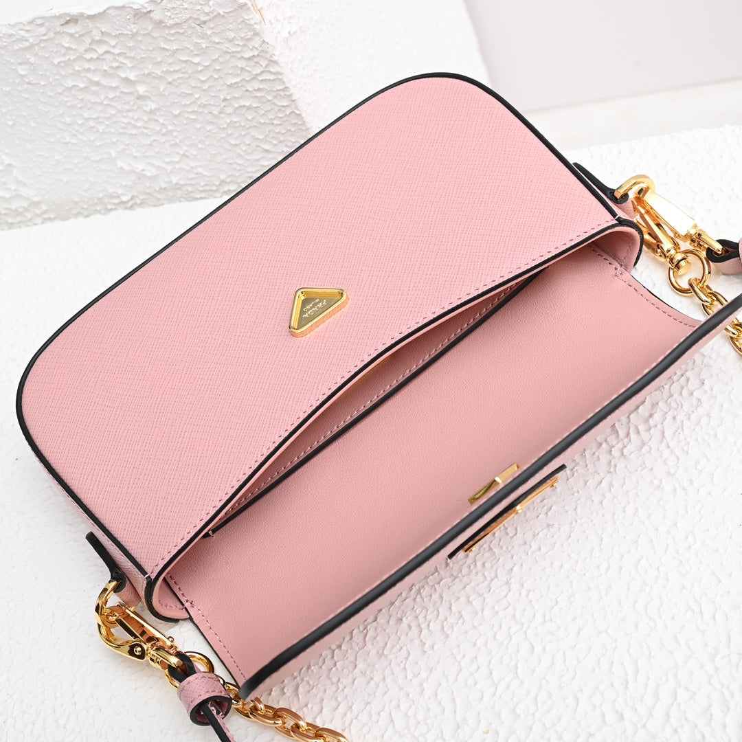 MINI FLAP BAG 20 IN BABY PINK SAFFIANO LEATHER GOLD HARDWARE