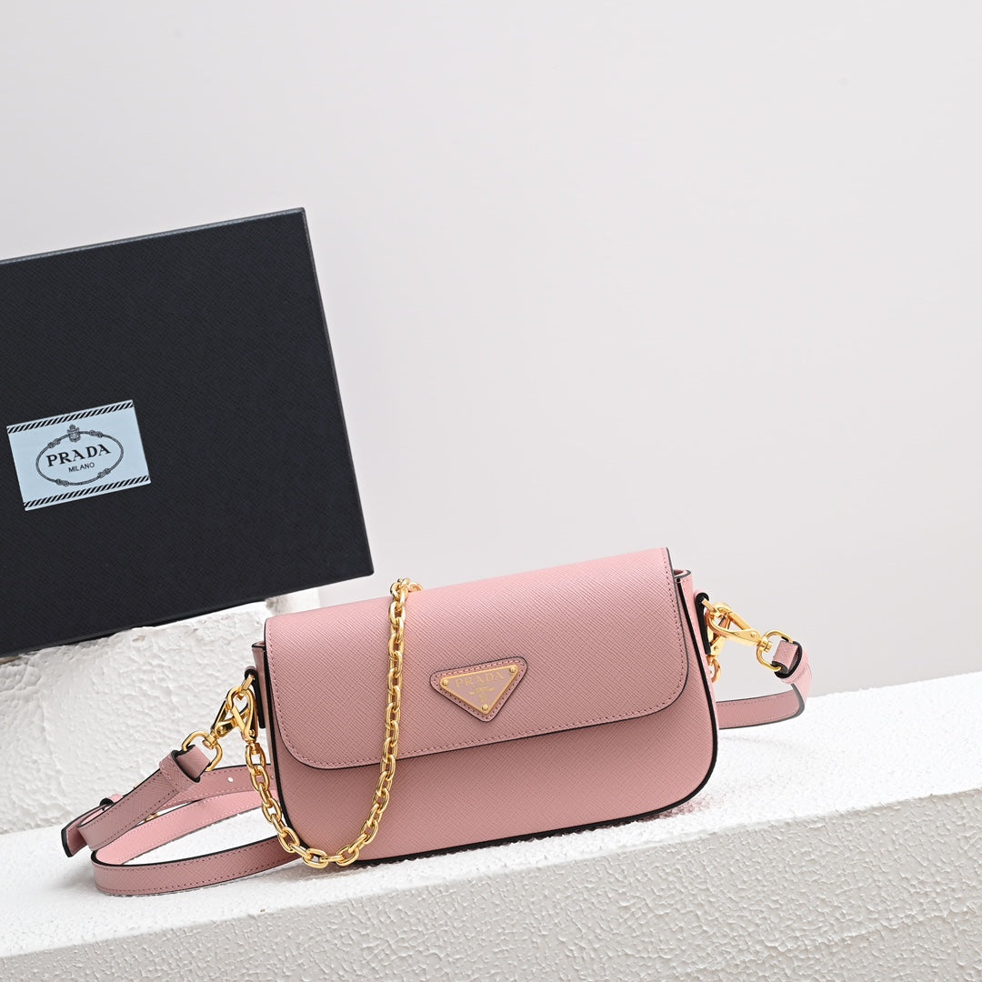 MINI FLAP BAG 20 IN BABY PINK SAFFIANO LEATHER GOLD HARDWARE