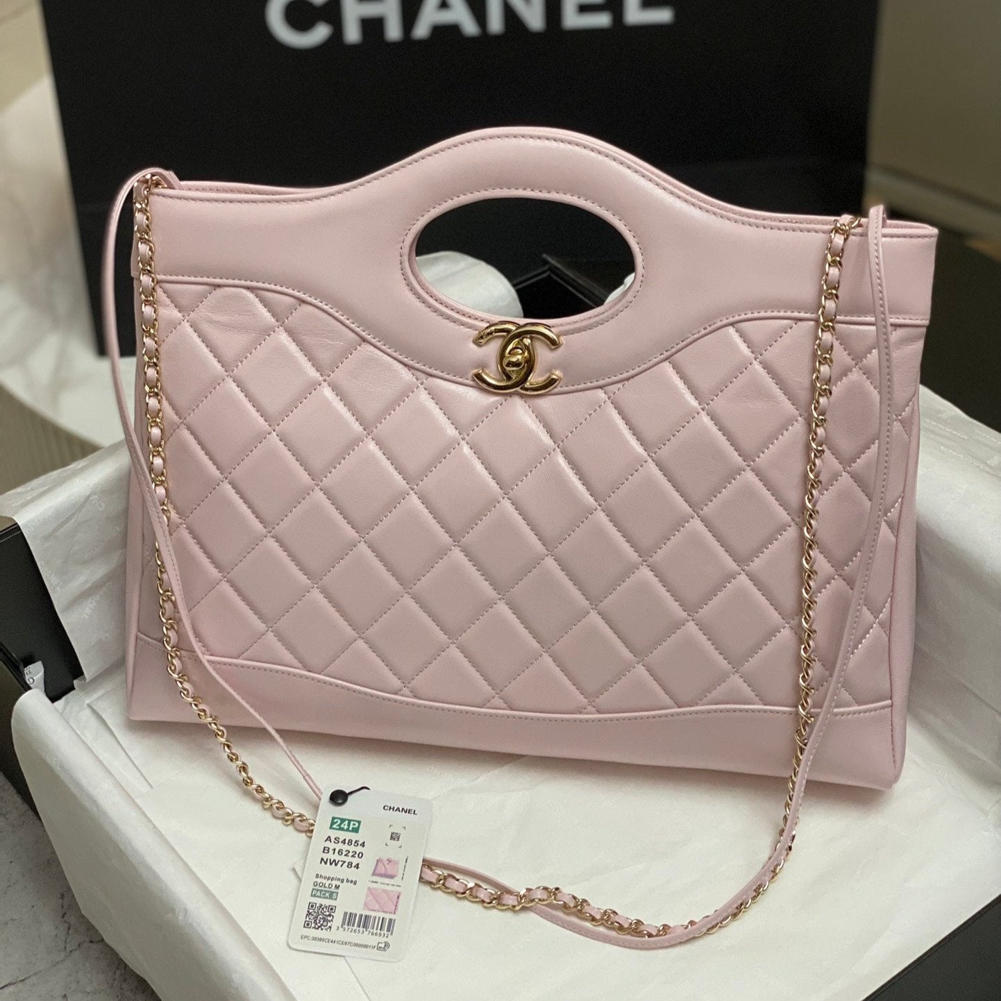 CC 39 LARGE SHOPPING BAG IN LIGHT PINK CALFSKIN