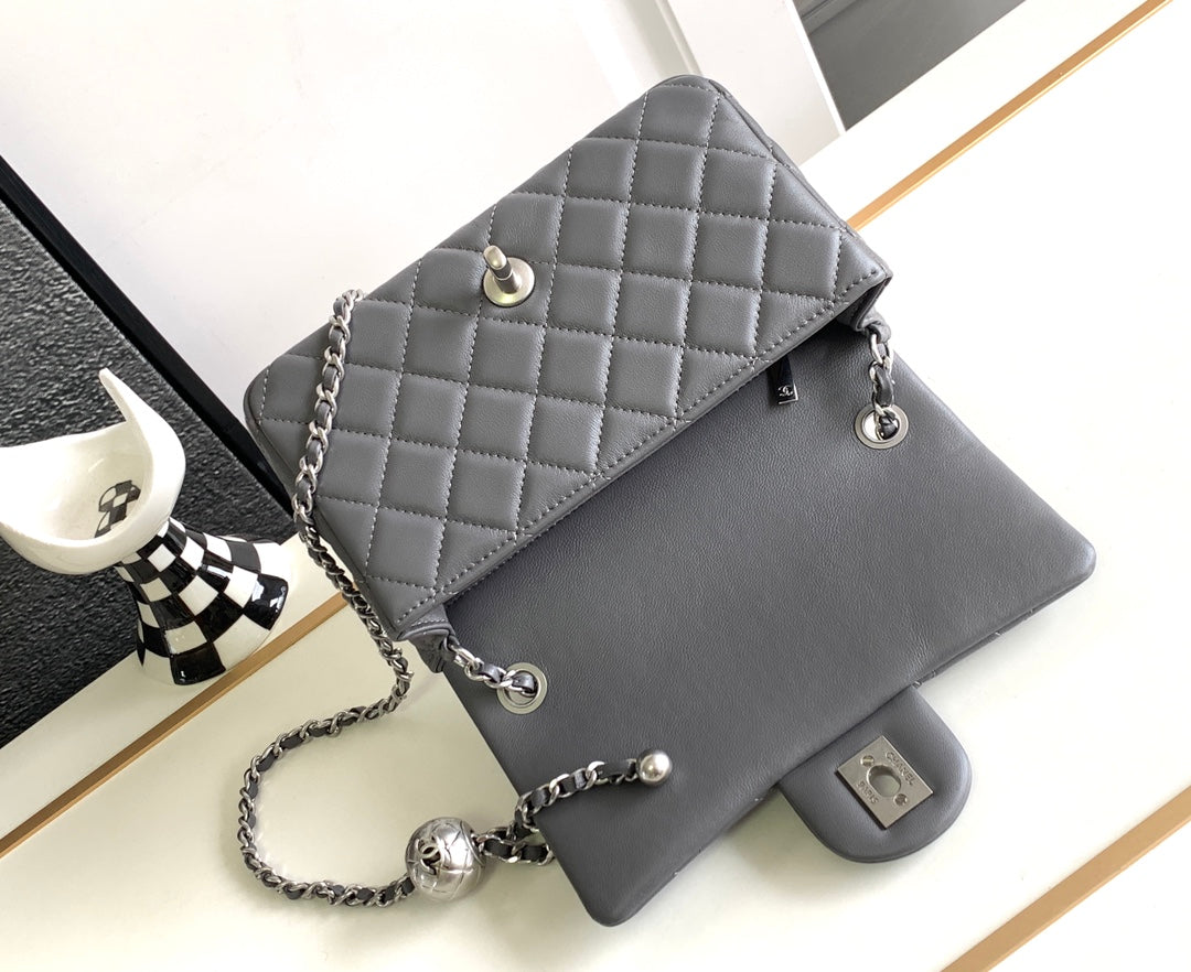 CC MINI 20 FLAP BAG IN DARK GREY CALFSKIN