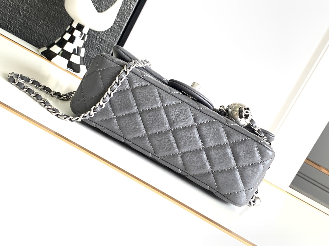 CC MINI 20 FLAP BAG IN DARK GREY CALFSKIN