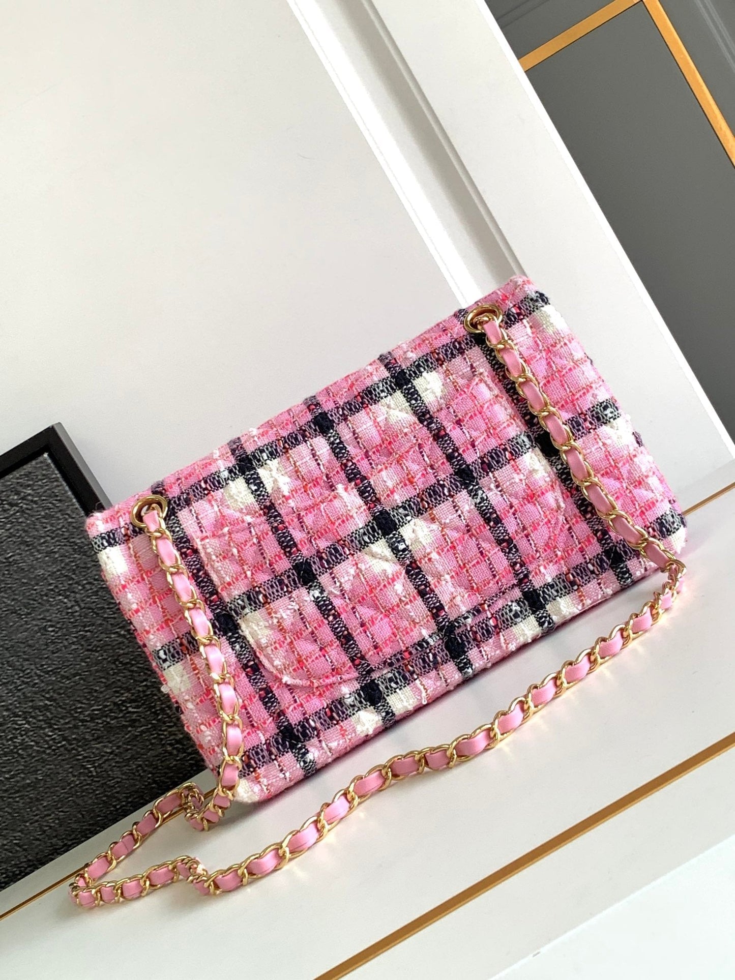 CC MINI 20 CLASSIC BAG IN LIGHT PINK MIX BLACK WOOL TWEED