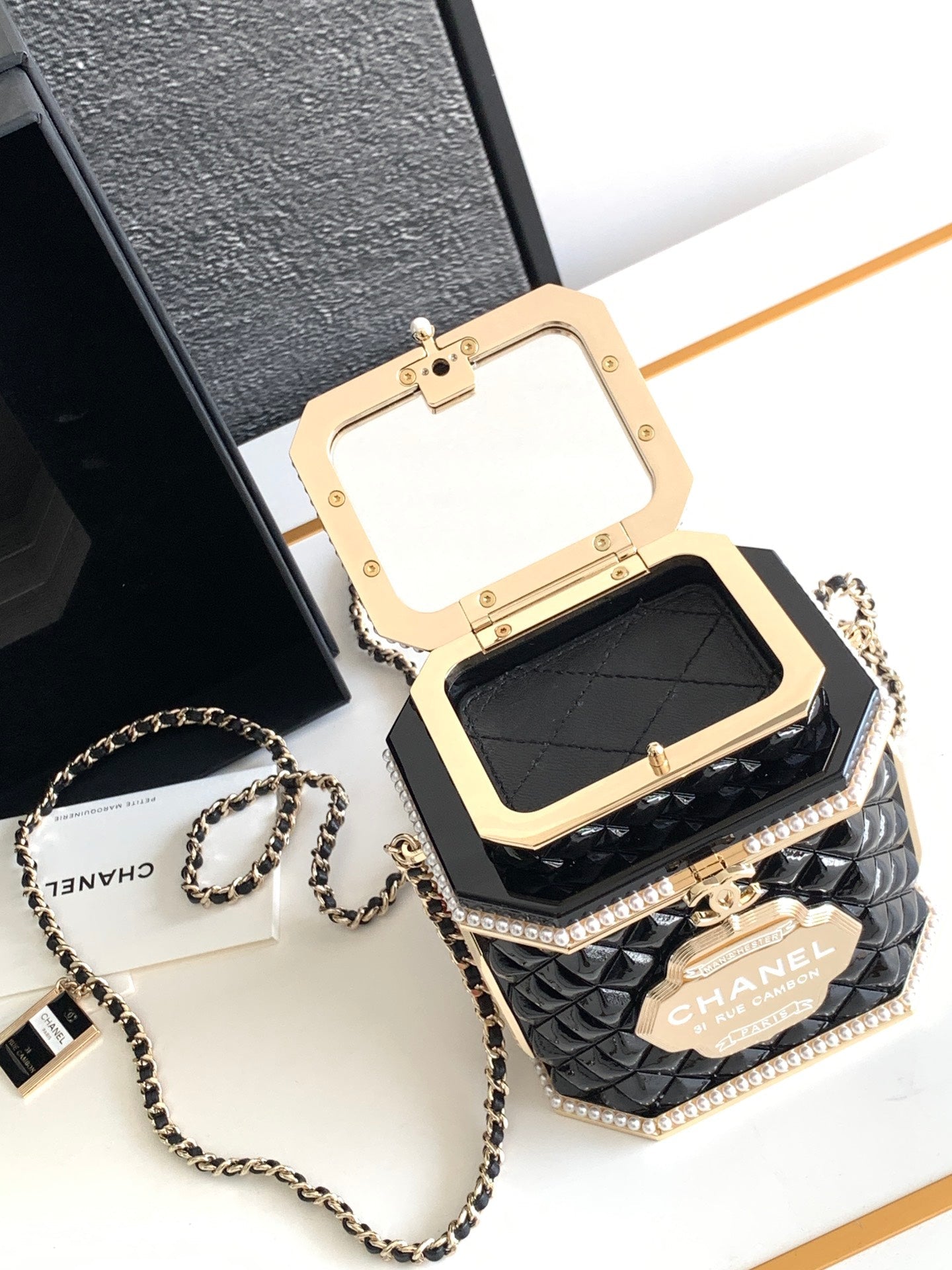 CC 12 TEA BOX MINAUDIERE BAG IN BLACK RESIN