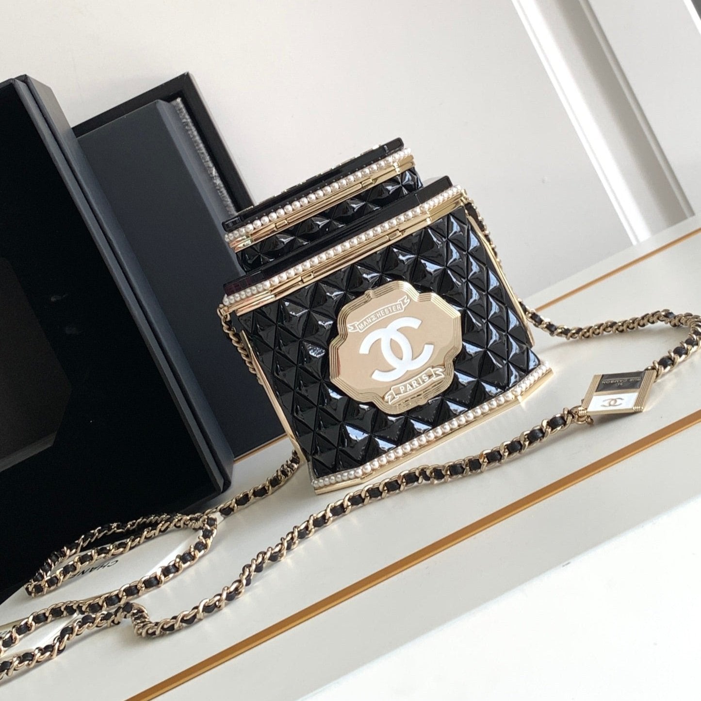 CC 12 TEA BOX MINAUDIERE BAG IN BLACK RESIN