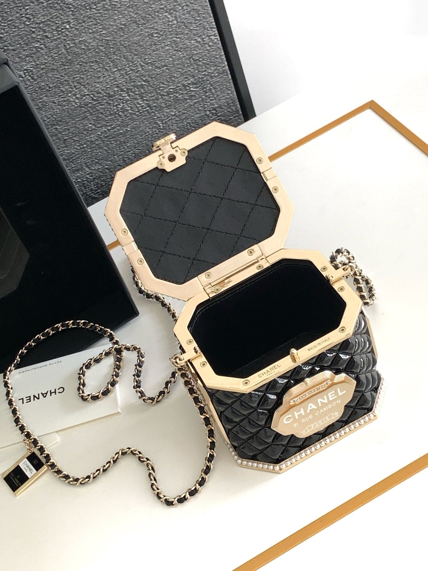 CC 12 TEA BOX MINAUDIERE BAG IN BLACK RESIN