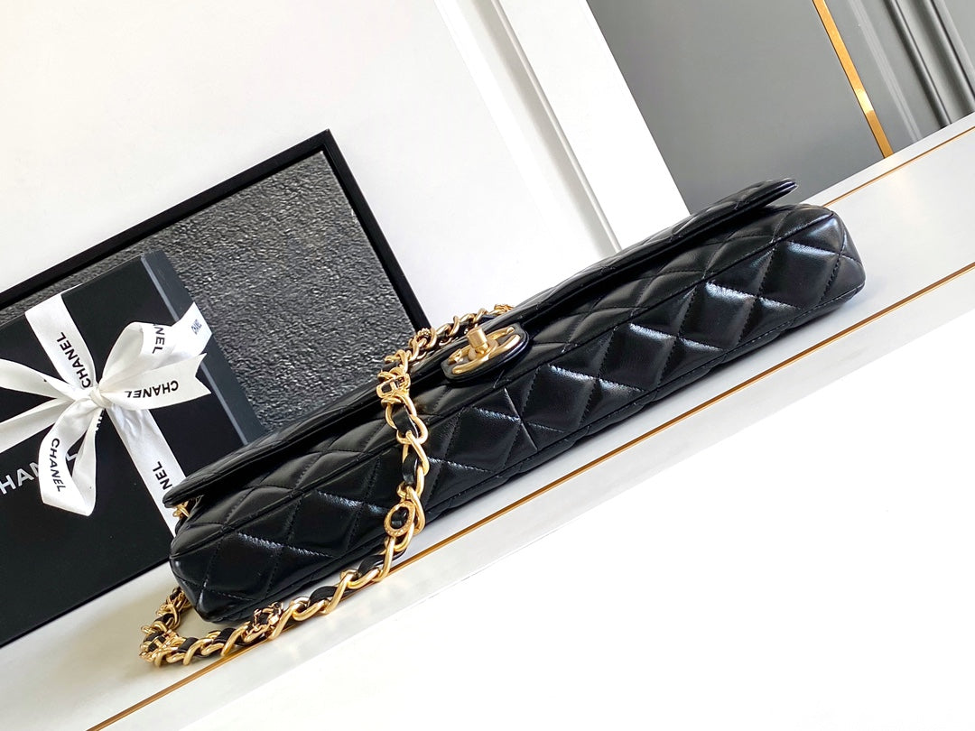 CC 38 MAXI CLUTCH BAG IN BLACK CALFSKIN