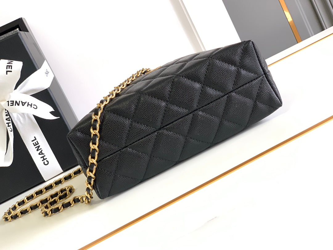 CC MINI 19 CLUTCH WITH STRAP IN BLACK CALFSKIN