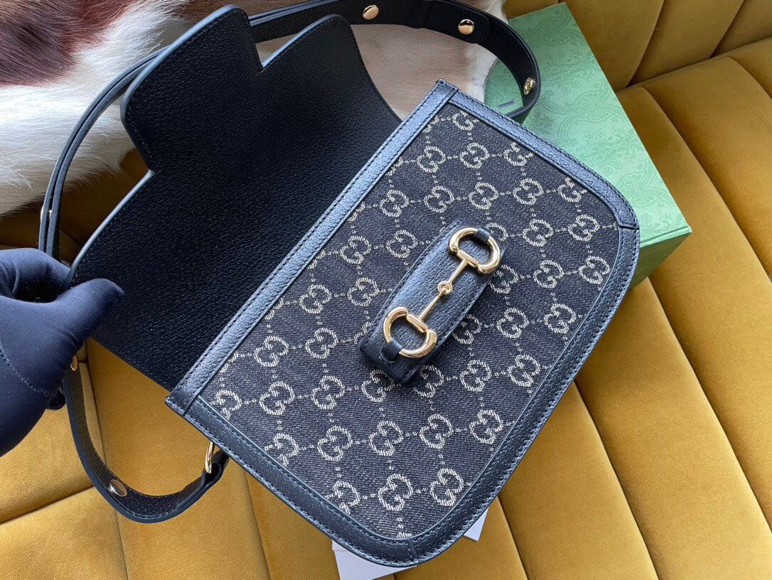 GG HORSEBIT 1955 MINI BAG 25 IN BLACK DENIM