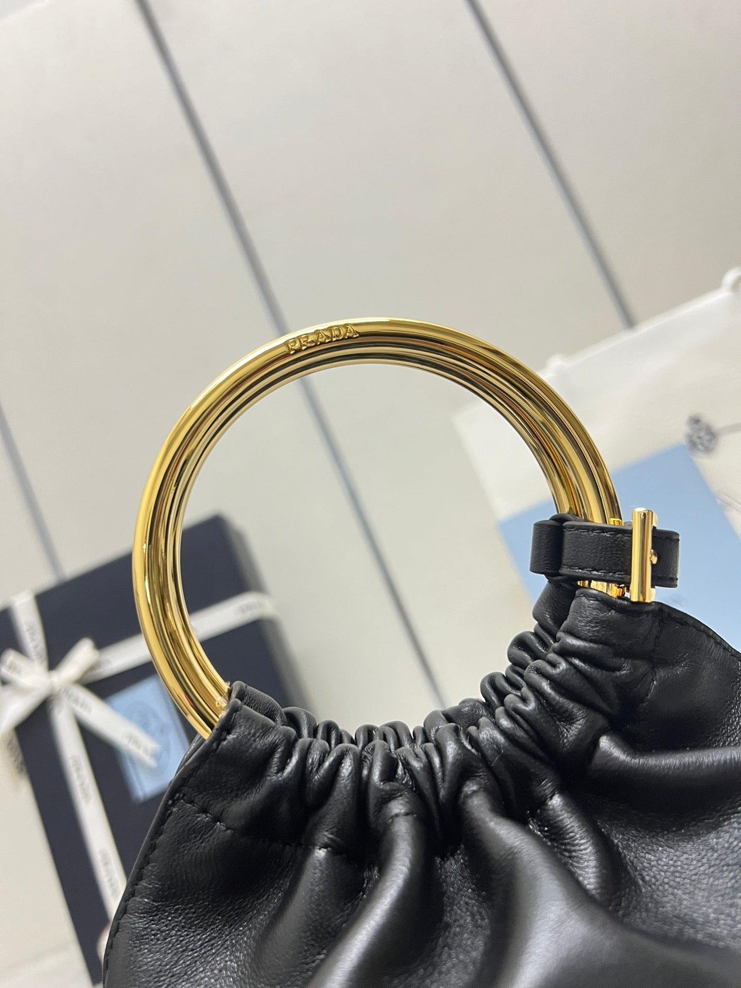 MINI BUCKET BAG 19 IN BLACK SOFT NAPPA LAMBSKIN GOLD HARDWARE