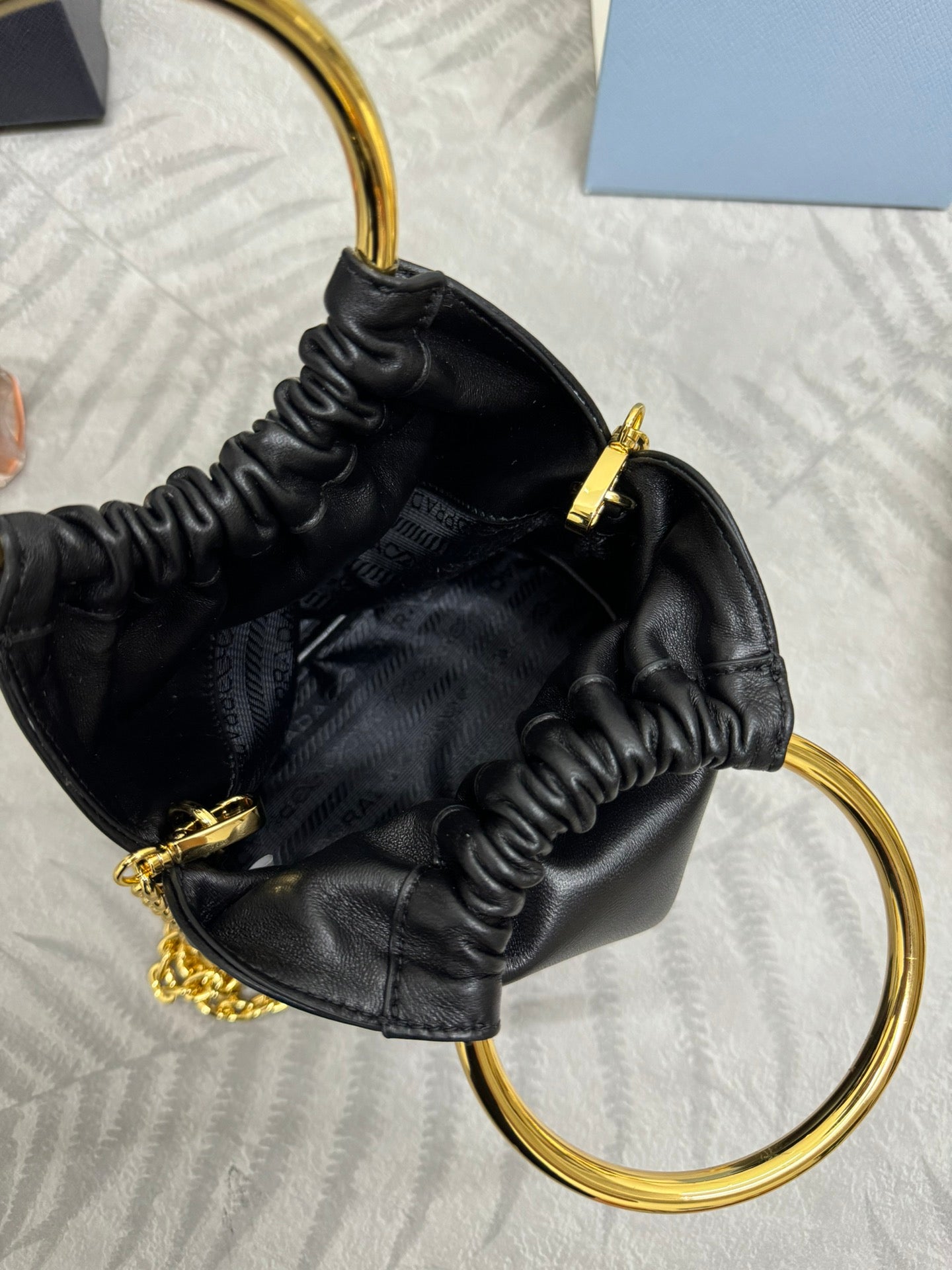 MINI BUCKET BAG 19 IN BLACK SOFT NAPPA LAMBSKIN GOLD HARDWARE