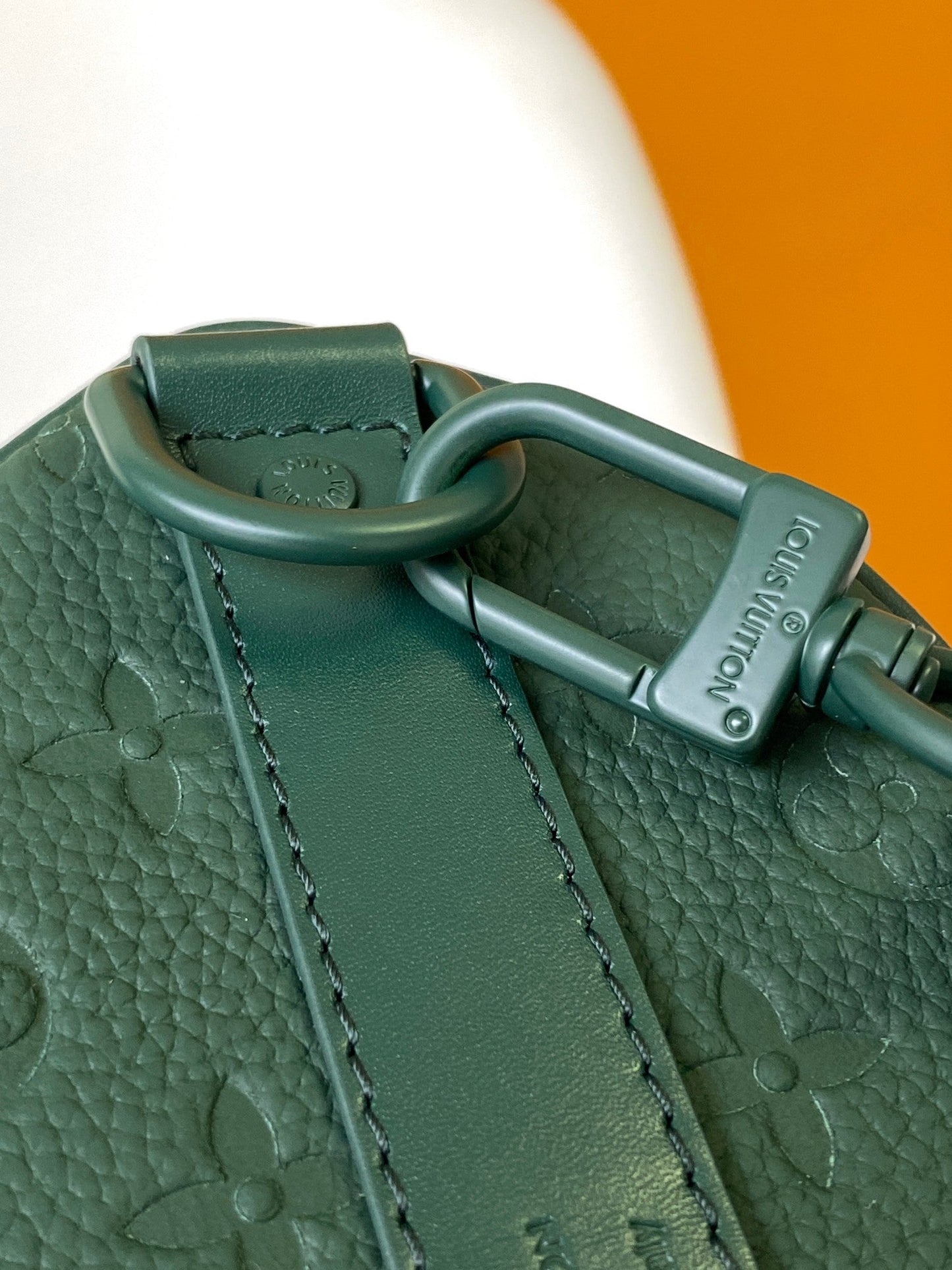 KEEPALL BANDOULIÈRE 25 IN FOREST GREEN MONOGRAM EMBOSSED CALFSKIN