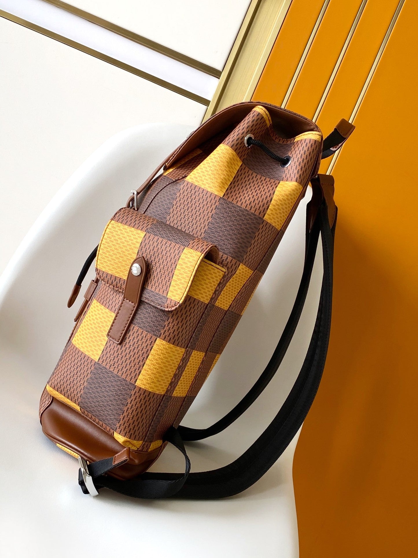 CHRISTOPHER BACKPACK 48 IN BROWN YELLOW DAMIER CANVAS