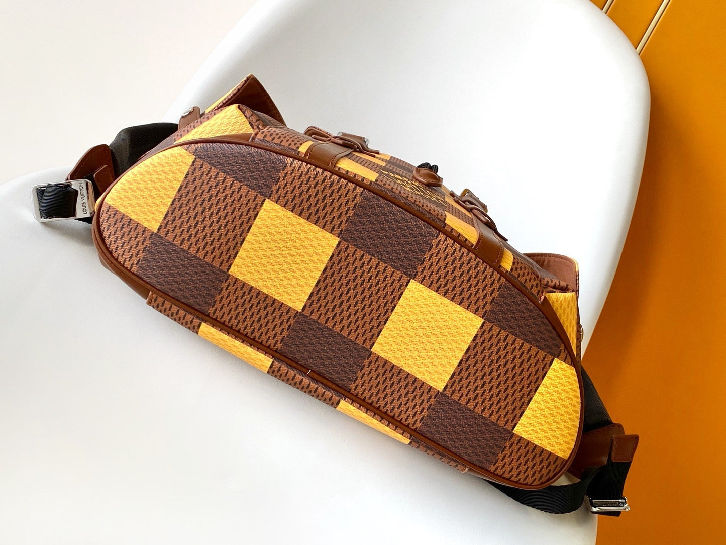 CHRISTOPHER BACKPACK 48 IN BROWN YELLOW DAMIER CANVAS