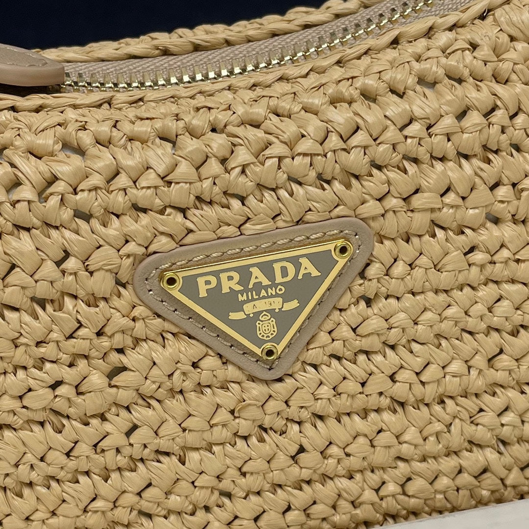 WOVEN HOBO BAG 23 IN BEIGE RAFFIA GOLD HARDWARE TRIANGLE LOGO