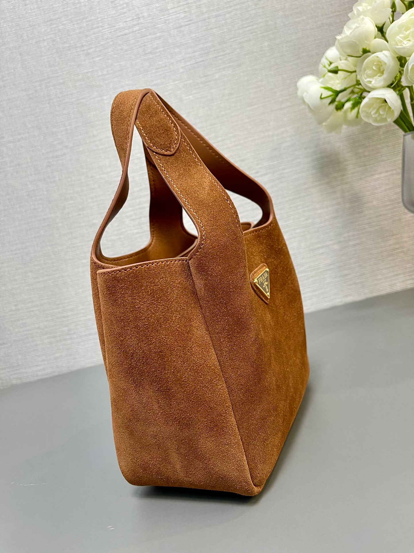 MINI TOTE BAG 18 IN RED BROWN SUEDE GOLD LOGO