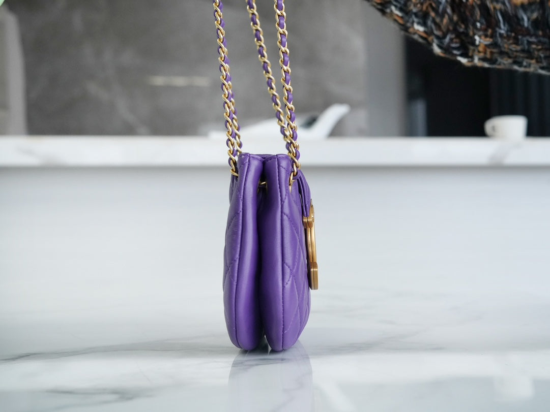 HOBO BAG 21 WITH LARGE LOGO IN PURPLE LAMBSKIN GOLD HARDWARE