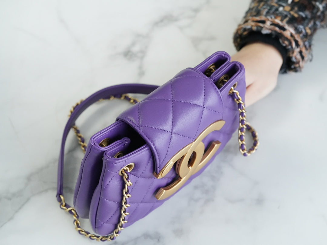 HOBO BAG 21 WITH LARGE LOGO IN PURPLE LAMBSKIN GOLD HARDWARE