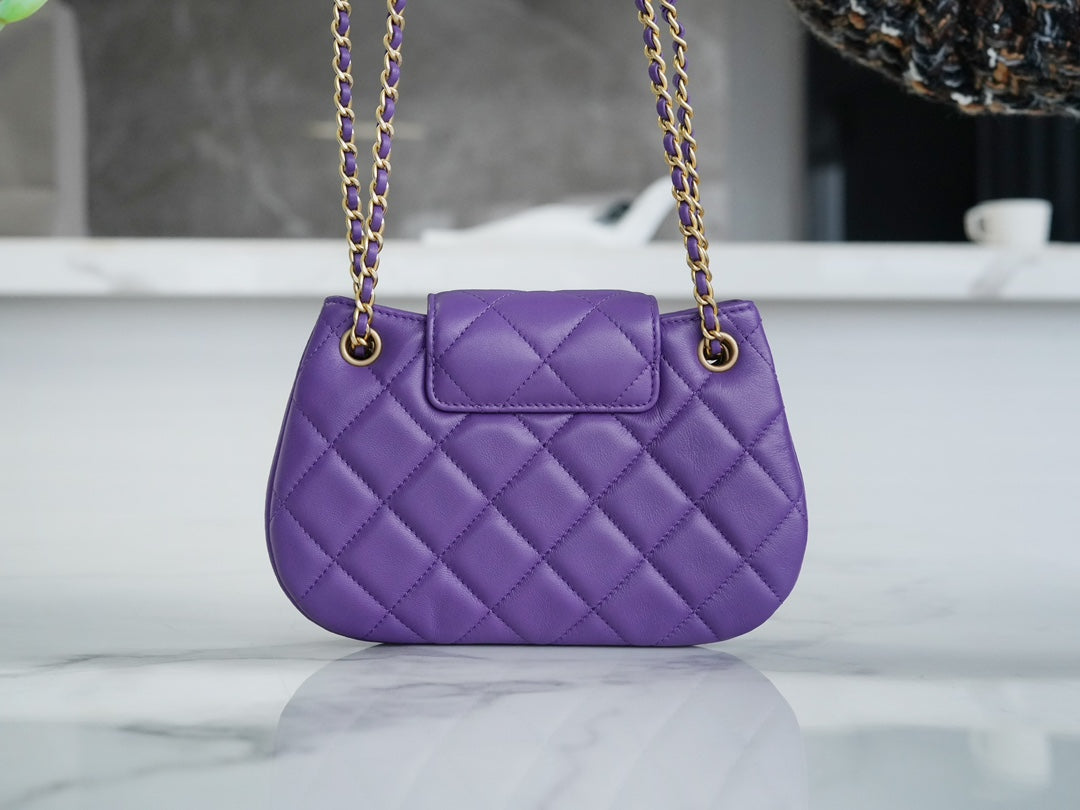 HOBO BAG 21 WITH LARGE LOGO IN PURPLE LAMBSKIN GOLD HARDWARE