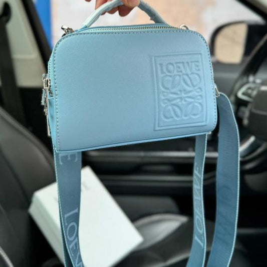 LOE MINI 18 CAMERA CROSS BODY BAG IN LIGHT BLUE CALFSKIN