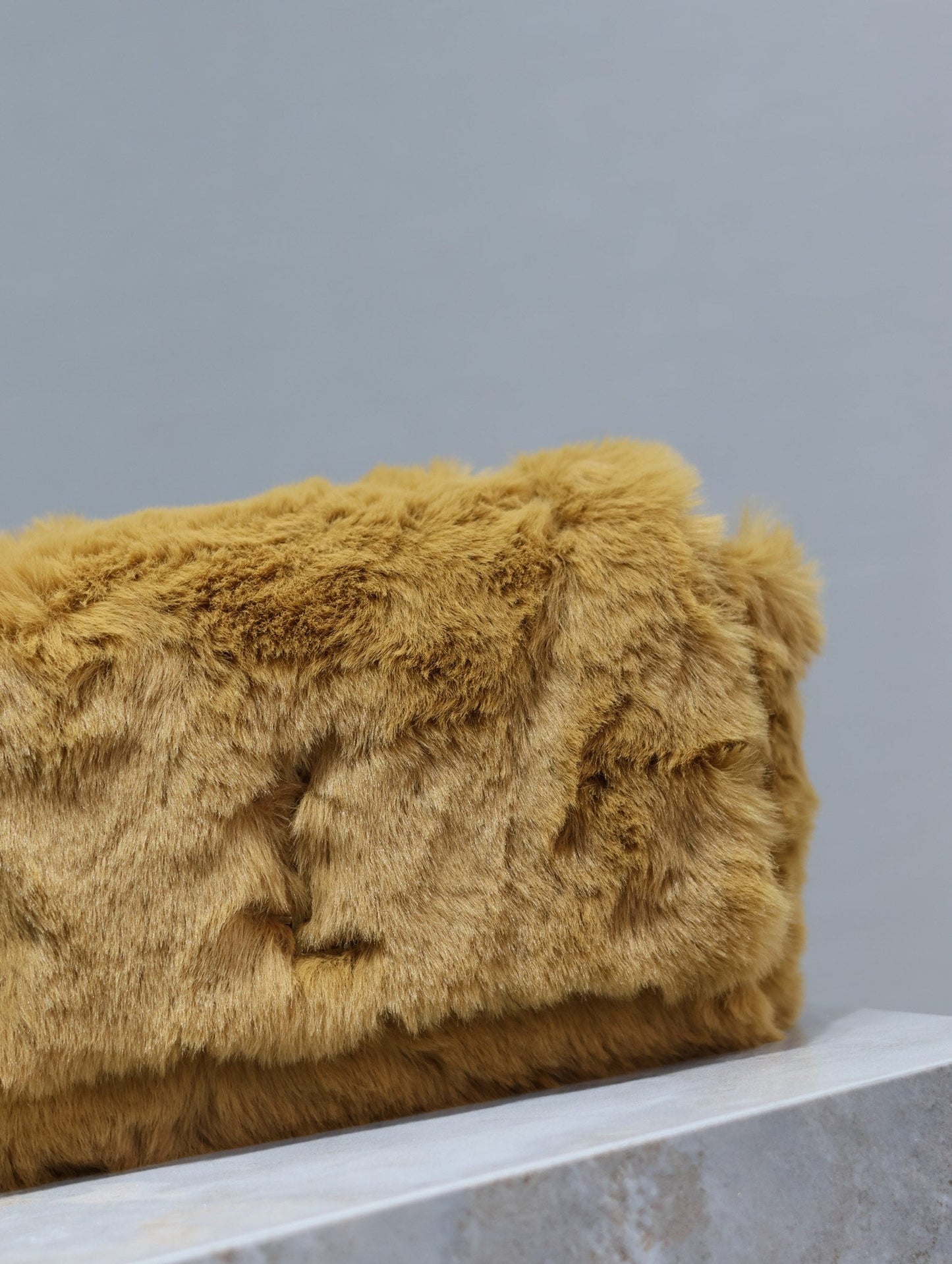 KATE SMALL BAG 22 IN PEANUT BROWN RABBIT FUR GOLD CHAIN