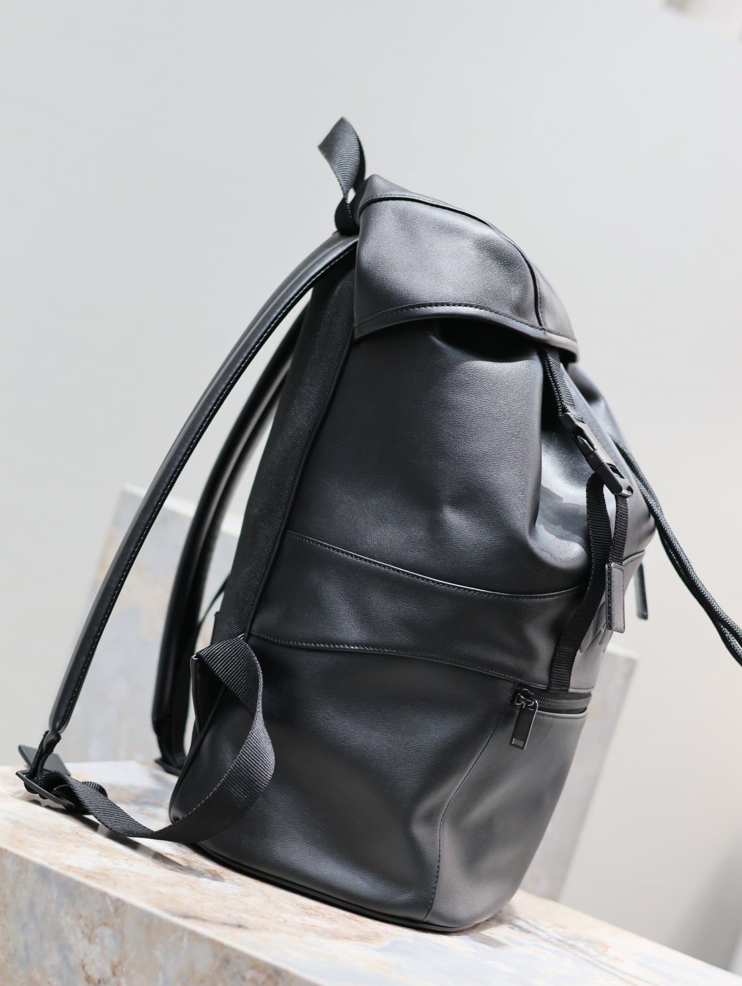 BACKPACK 45 IN BLACK CALFSKIN WITH EMBOSSED LOGO