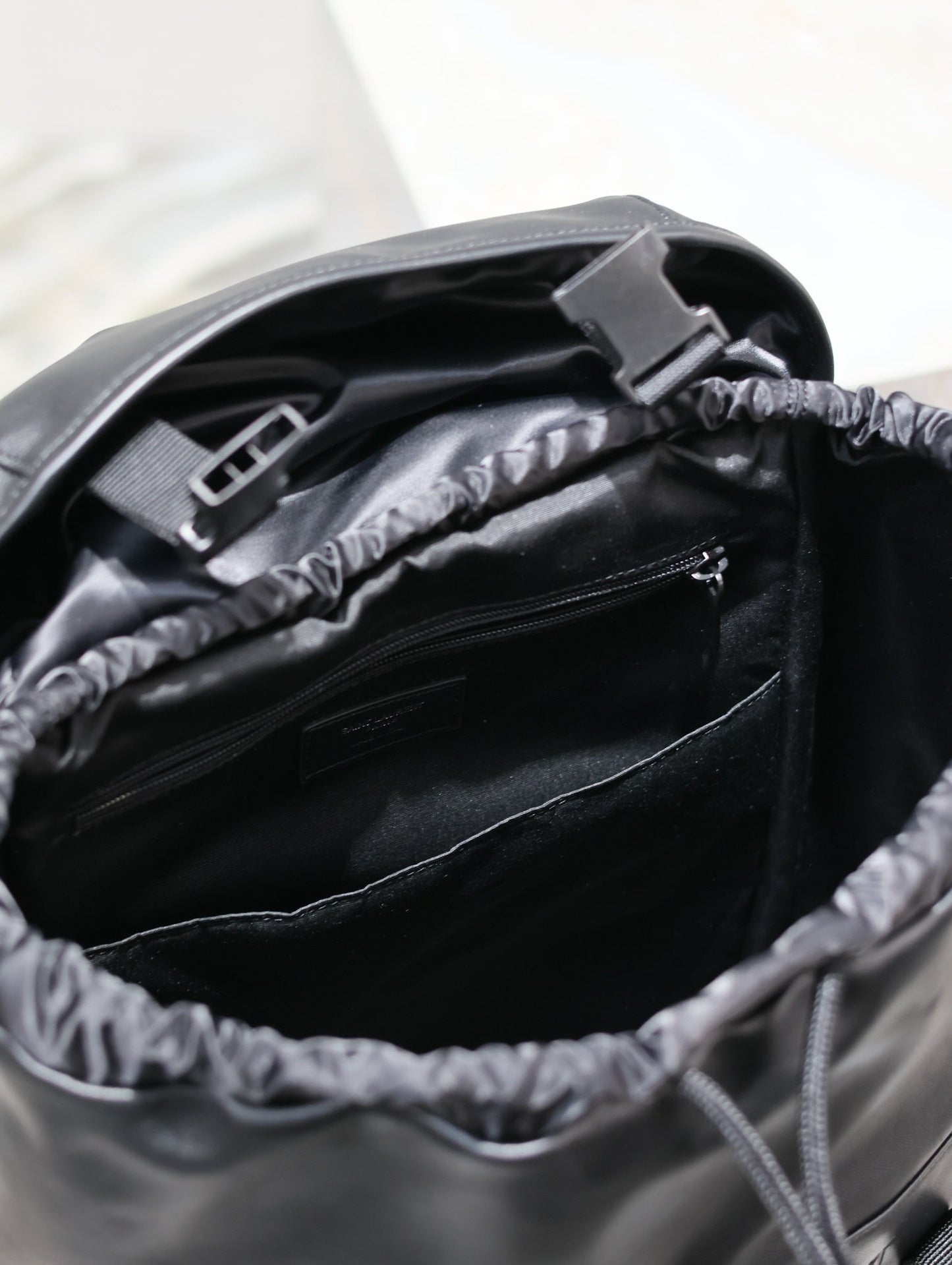 BACKPACK 45 IN BLACK CALFSKIN WITH EMBOSSED LOGO