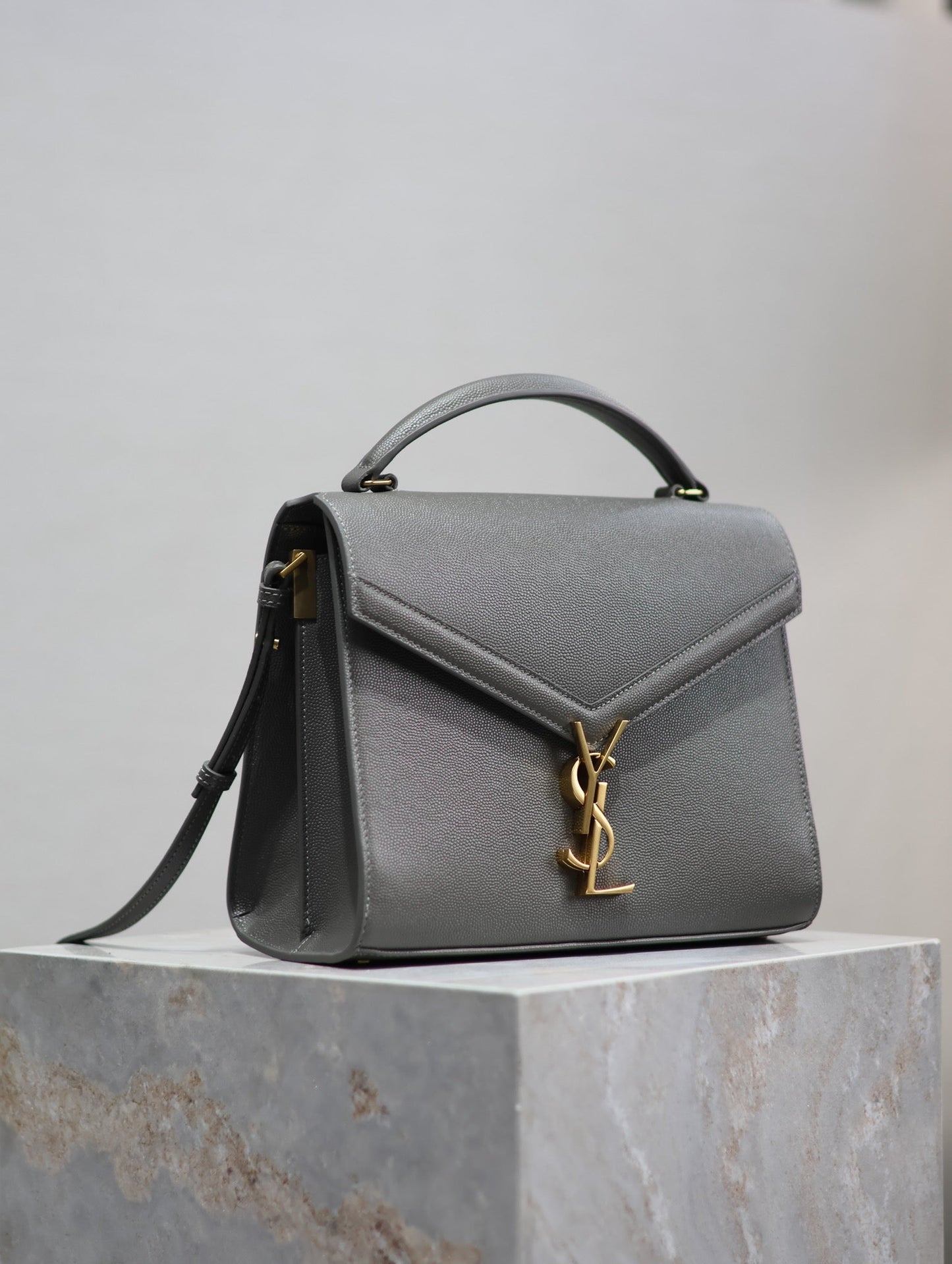 CASSANDRA TOP HANDLE BAG 24 IN GRAY CALFSKIN GOLD HARDWARE