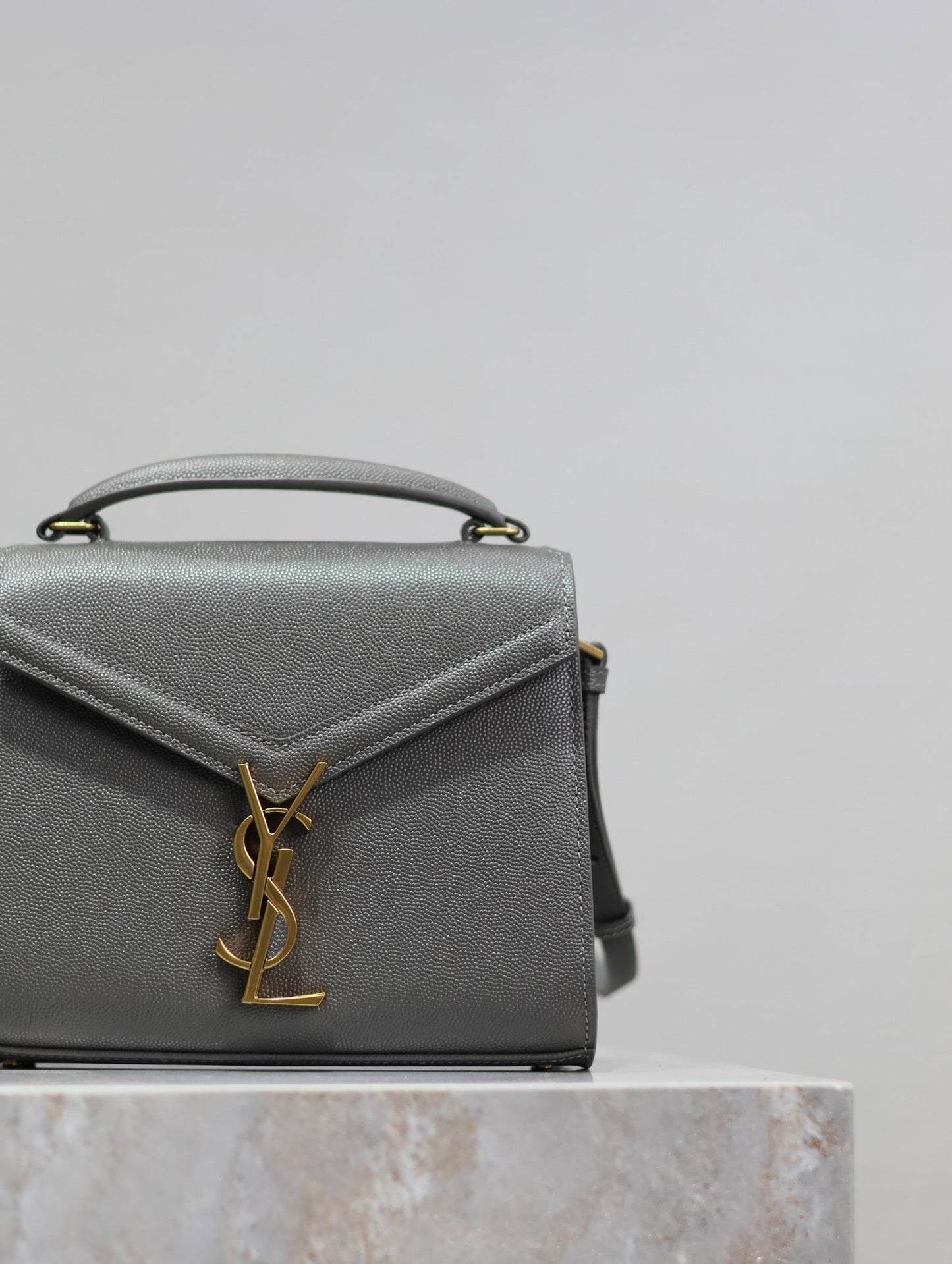 CASSANDRA MINI TOP HANDLE BAG 20 IN GRAY CALFSKIN GOLD HARDWARE