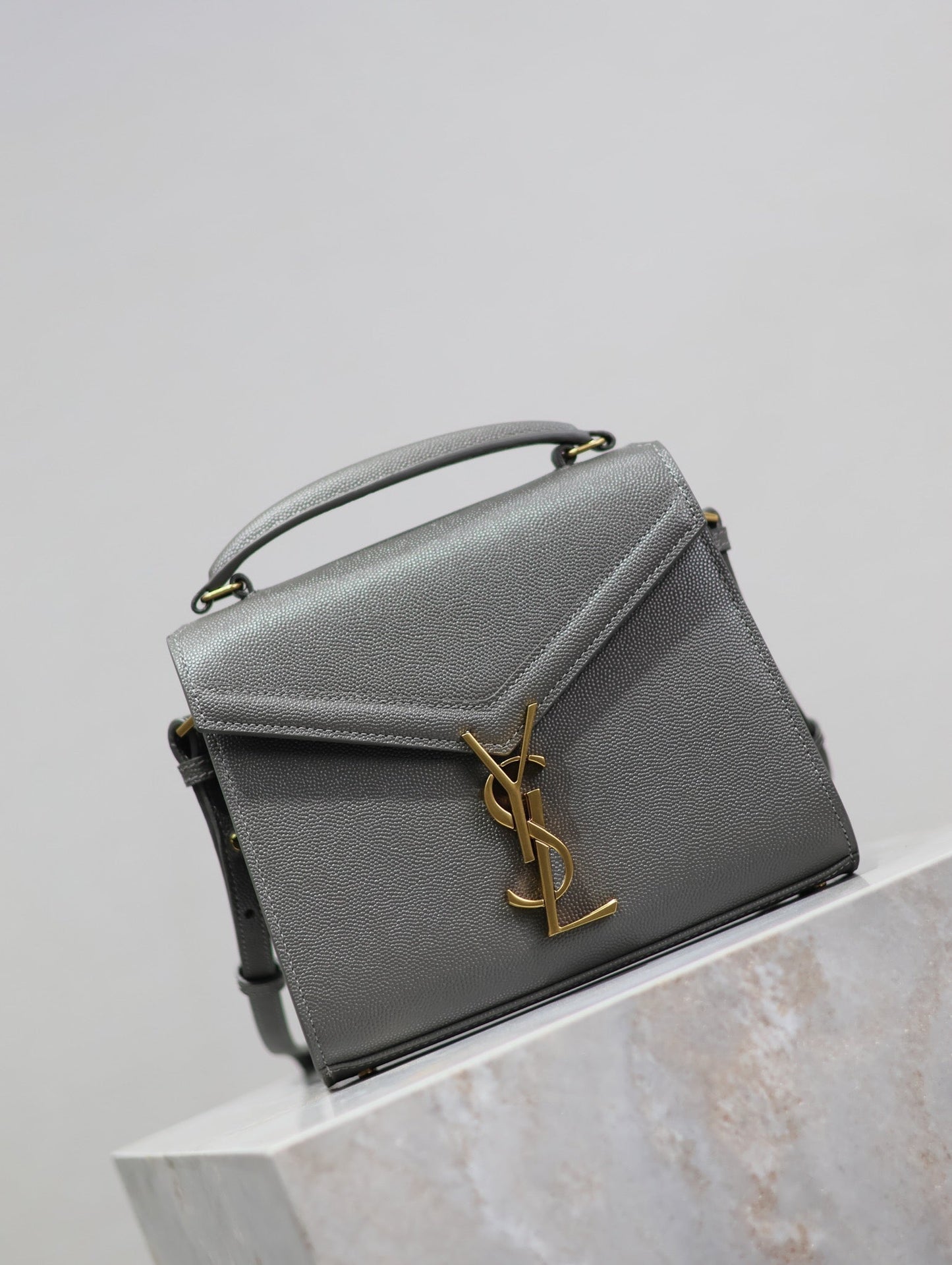 CASSANDRA MINI TOP HANDLE BAG 20 IN GRAY CALFSKIN GOLD HARDWARE