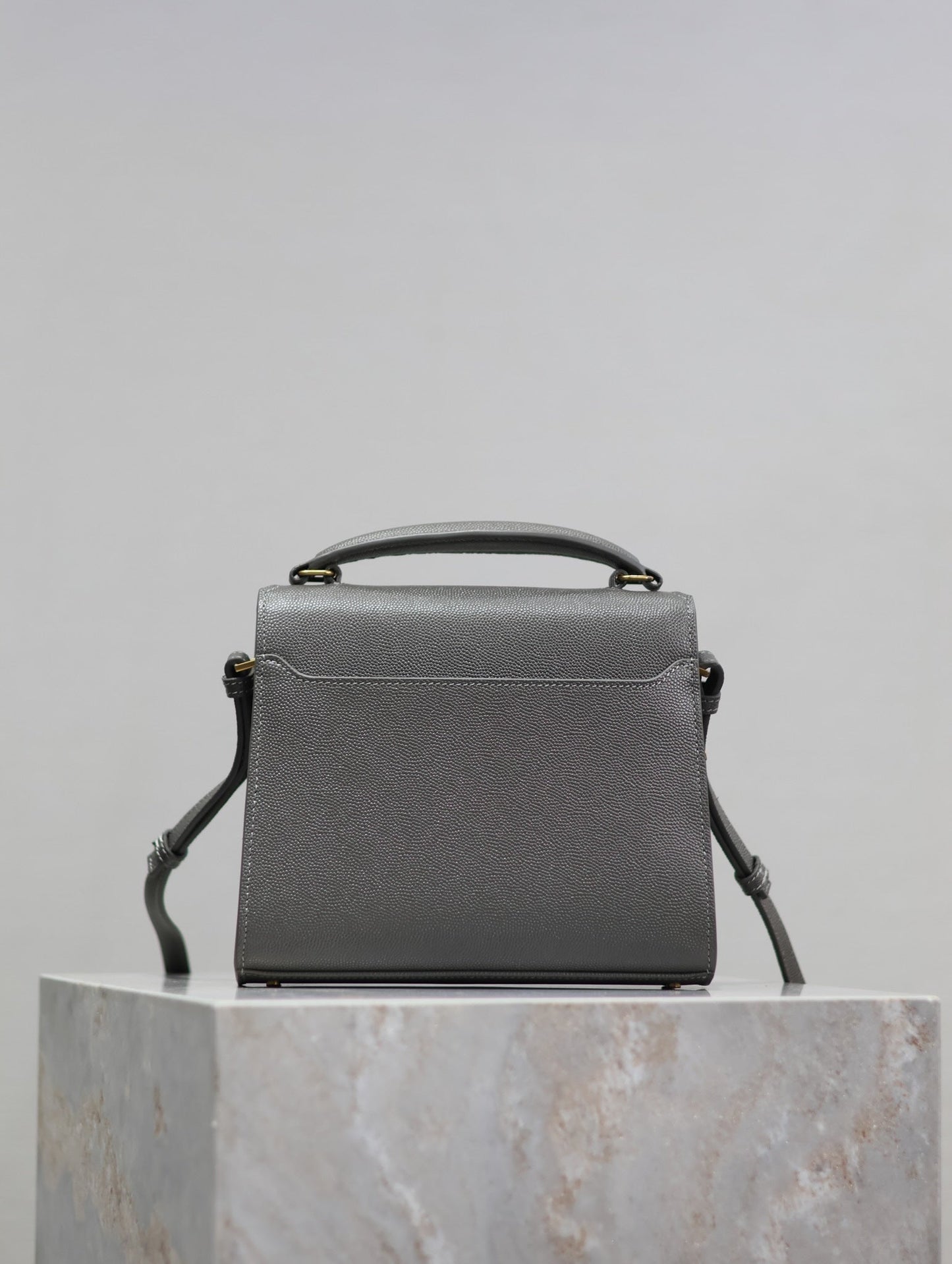 CASSANDRA MINI TOP HANDLE BAG 20 IN GRAY CALFSKIN GOLD HARDWARE