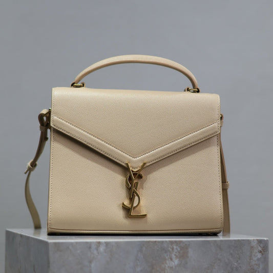 CASSANDRA TOP HANDLE BAG 24 IN BEIGE CALFSKIN GOLD HARDWARE