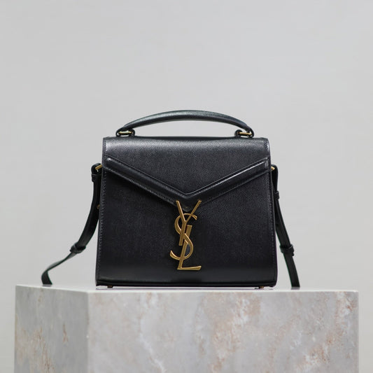 CASSANDRA MINI TOP HANDLE BAG 20 IN BLACK CALFSKIN GOLD HARDWARE