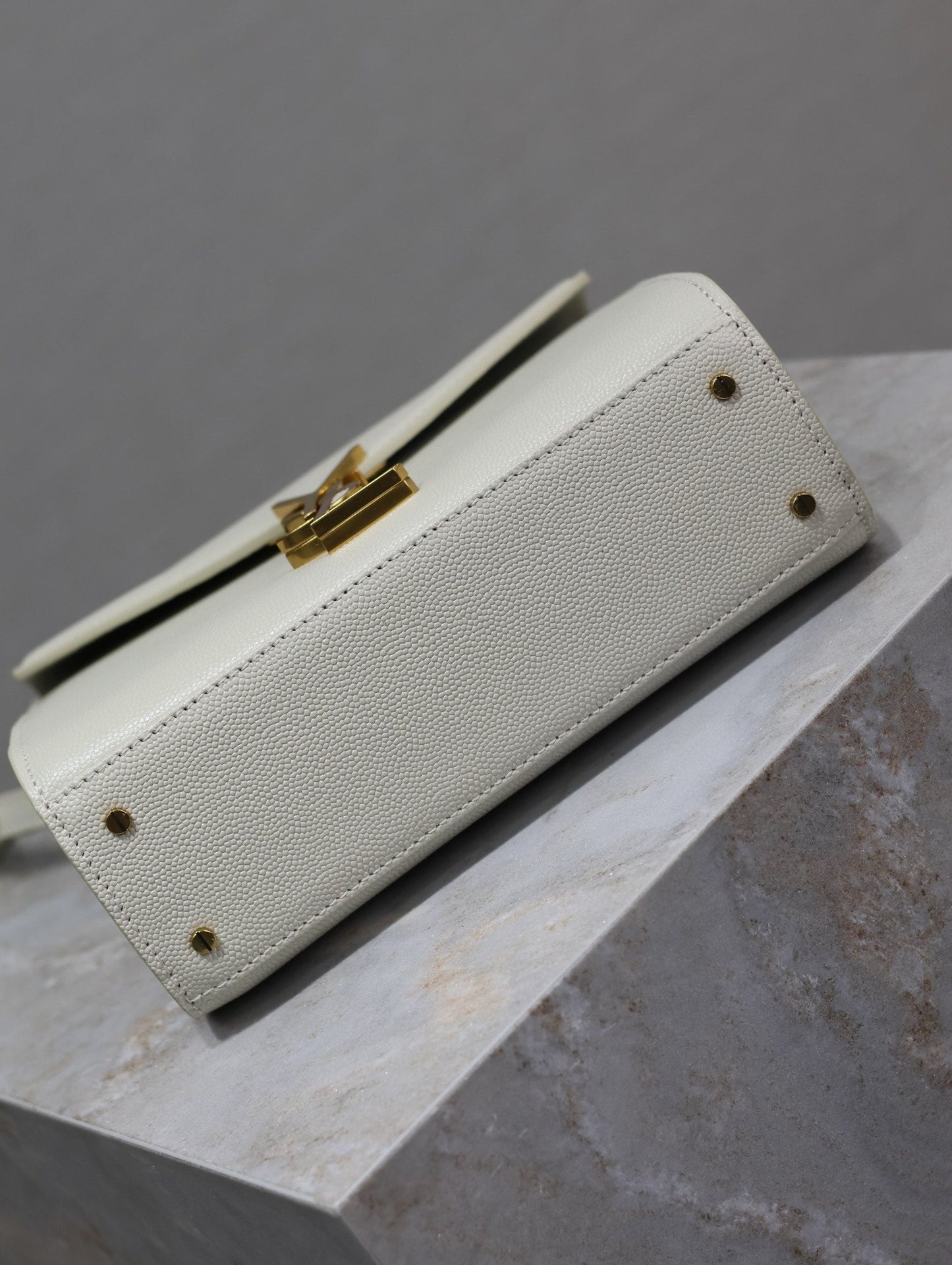 CASSANDRA MINI TOP HANDLE BAG 20 IN WHITE CROCODILE-EMBOSSED GLOSSY CALFSKIN