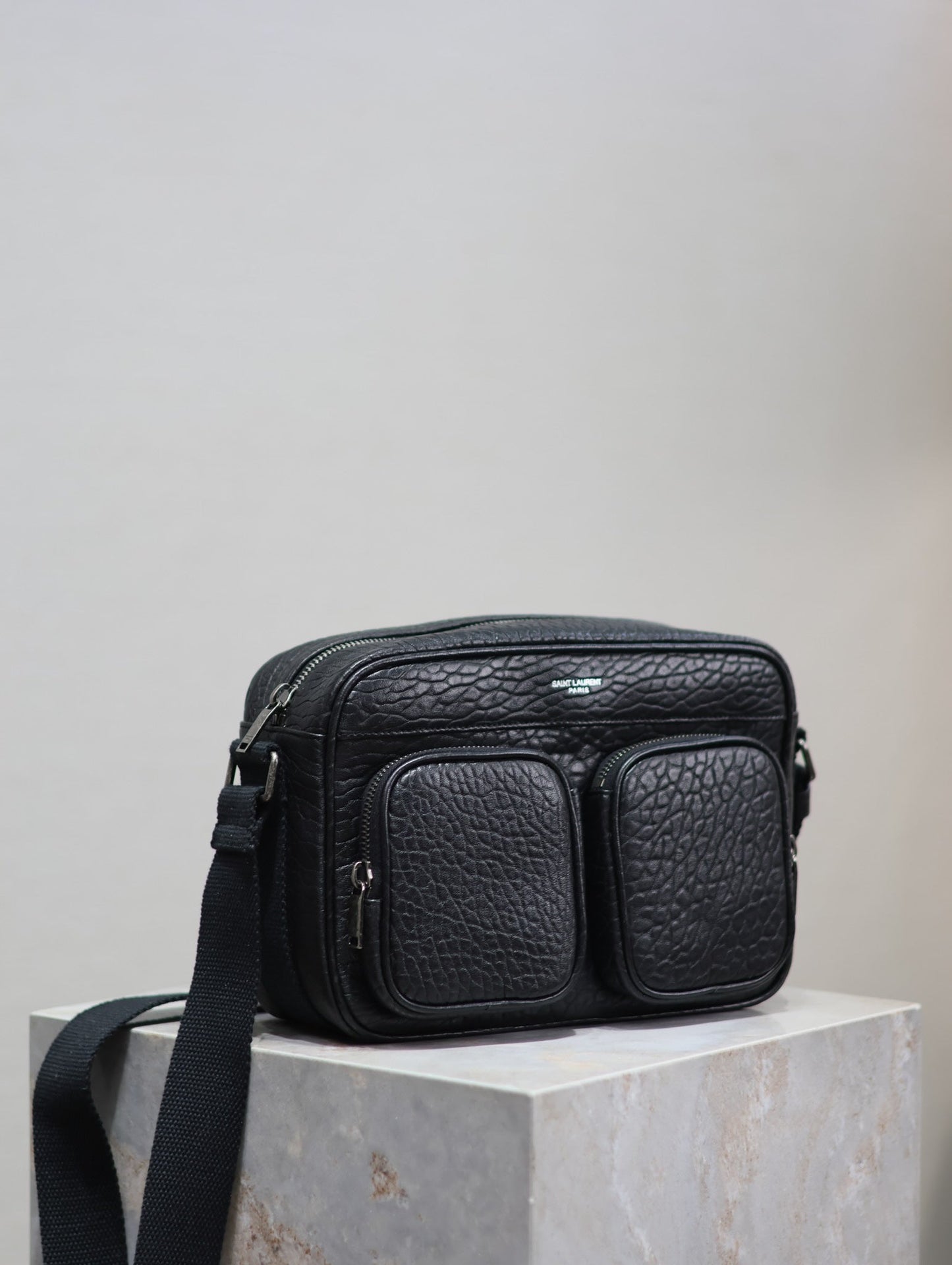 CITY CAMERA BAG 24 IN BLACK ELEPHANT PATTERN LAMBSKIN