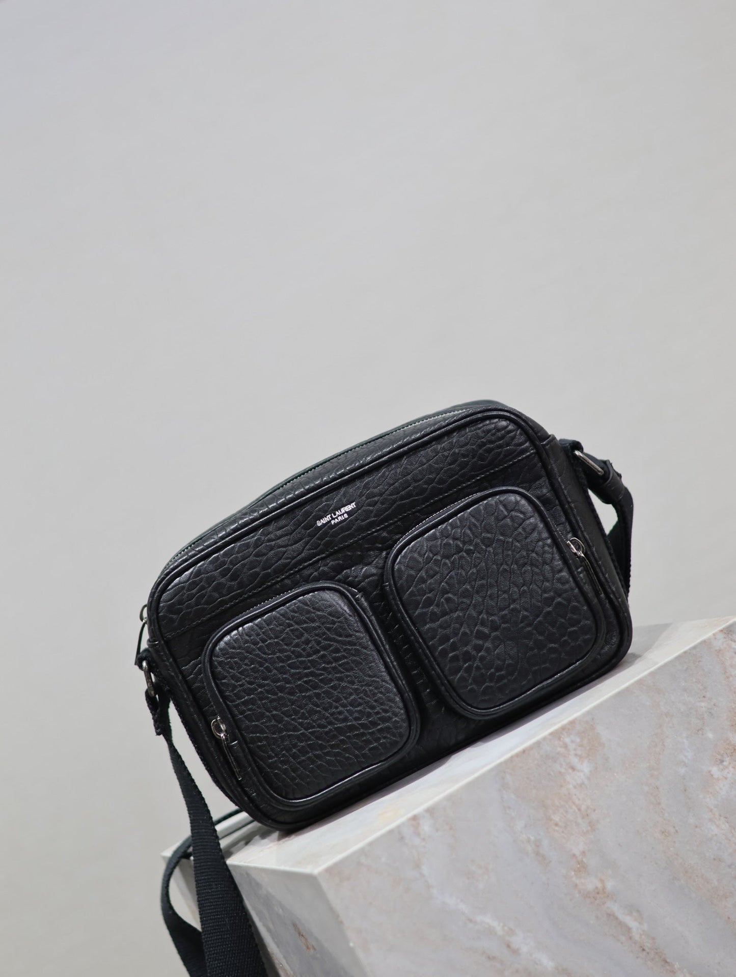 CITY CAMERA BAG 24 IN BLACK ELEPHANT PATTERN LAMBSKIN