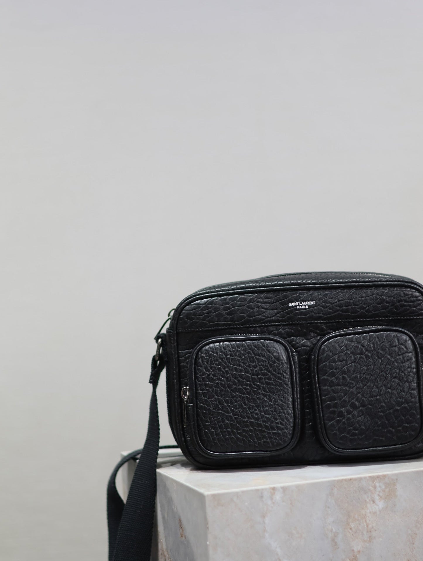 CITY CAMERA BAG 24 IN BLACK ELEPHANT PATTERN LAMBSKIN