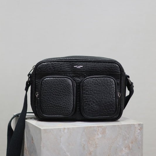 CITY CAMERA BAG 24 IN BLACK ELEPHANT PATTERN LAMBSKIN