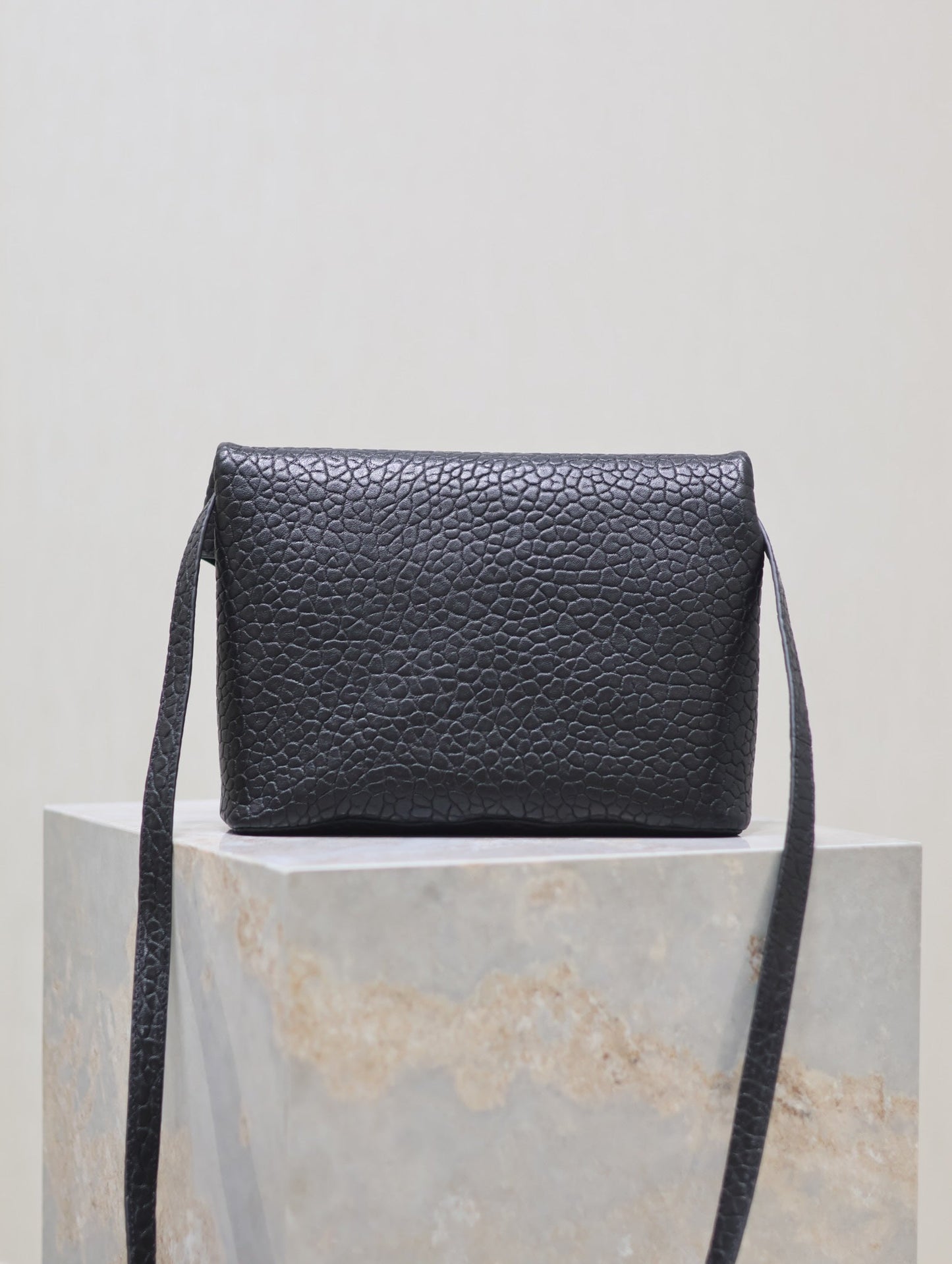 ENVELOPE CHAIN BAG 23 IN BLACK ELEPHANT TEXTURE LAMBSKIN SILVER LOGO