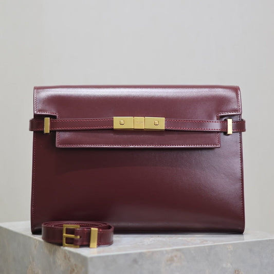 MANHATTAN MEDIUM 29 IN WINE RED SMOOTH CALFSKIN GOLD BUCKLE