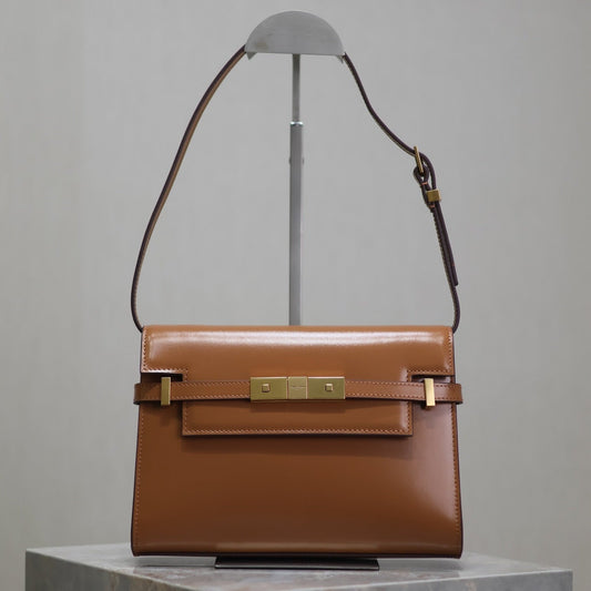 MANHATTAN SMALL 24 IN BRONZE BROWN CALFSKIN GOLD HARDWARE