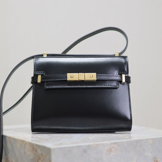 MANHATTAN MINI 19 IN BLACK SMOOTH LAMBSKIN GOLD BUCKLE