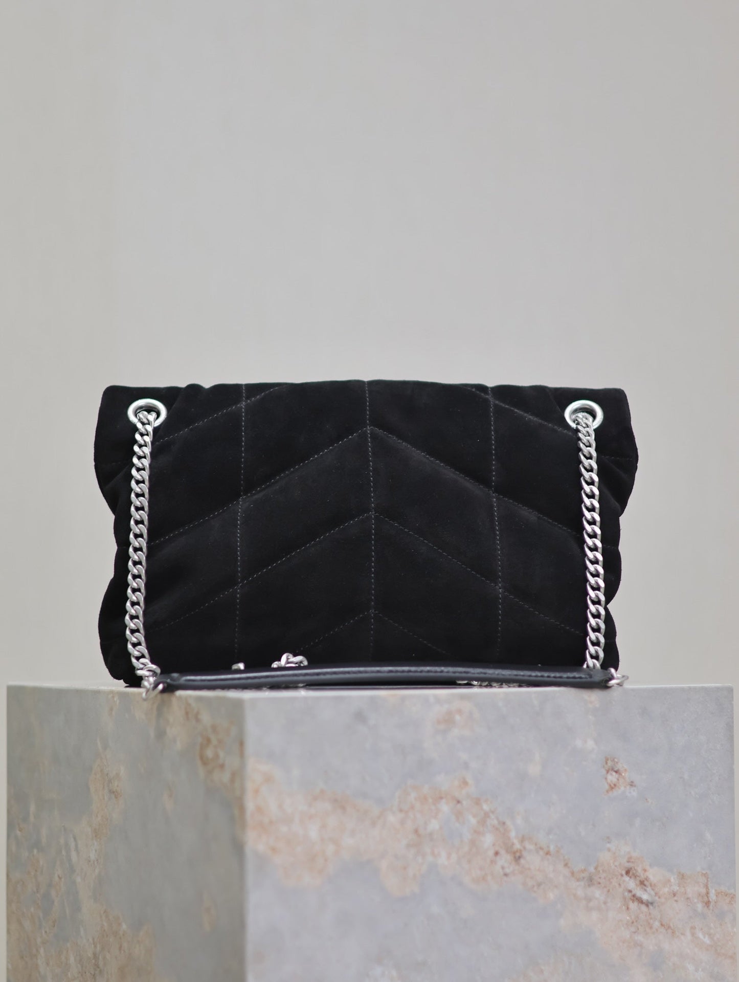 PUFFER SMALL 29 IN BLACK SUEDE SILVER HARDWARE